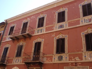 ceramics on the facades of old buildings in deruta's old town